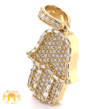 Load image into Gallery viewer, 14k Gold Hamsa Pendant with Baguette Diamond and Gold Cuban Link Chain Set