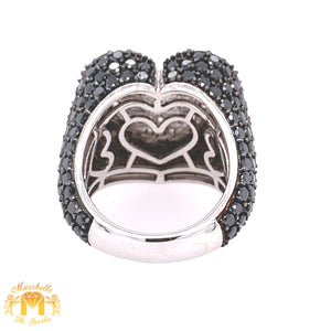 6.2ct Black and White Diamond 14k White Gold 3D Heart Ring