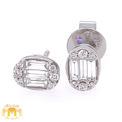 Baguette Diamonds 18k White Gold Oval Earrings