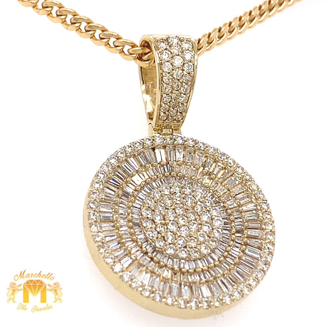 Gold and Diamond Round Pendant and Cuban Link Chain Set