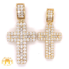 Load image into Gallery viewer, 3ct Baguette and Round Diamond 14k Gold His and Hers Cross Pendants and Gold Cuban Link Chains Set