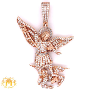 14k Gold Saint Michael Diamond Pendant and Cuban Link Chain Set