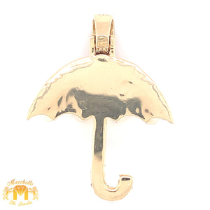 14k Gold Solid Umbrella Diamond Pendant and 14k Gold Cuban Link Chain Set