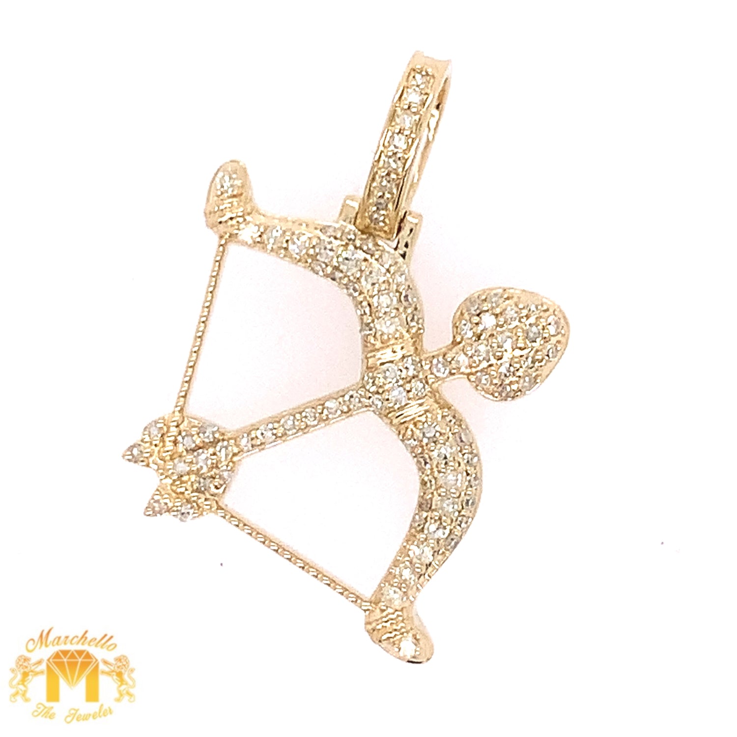14k Gold Diamond Bow and Arrow Pendant with 14k Gold Cuban Link Chain