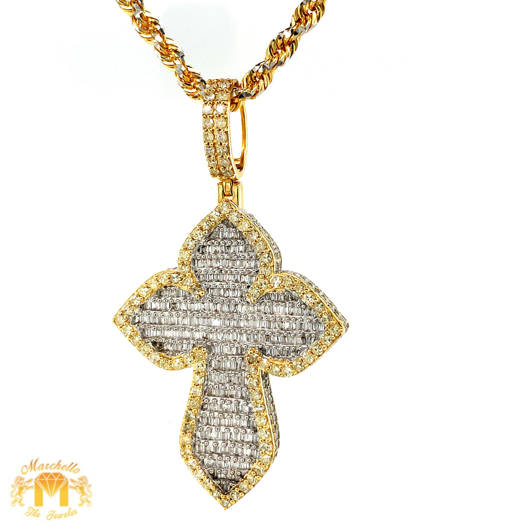 Gold and Diamond Fancy Cross Pendant and Solid Gold 3mm Rope Chain Set