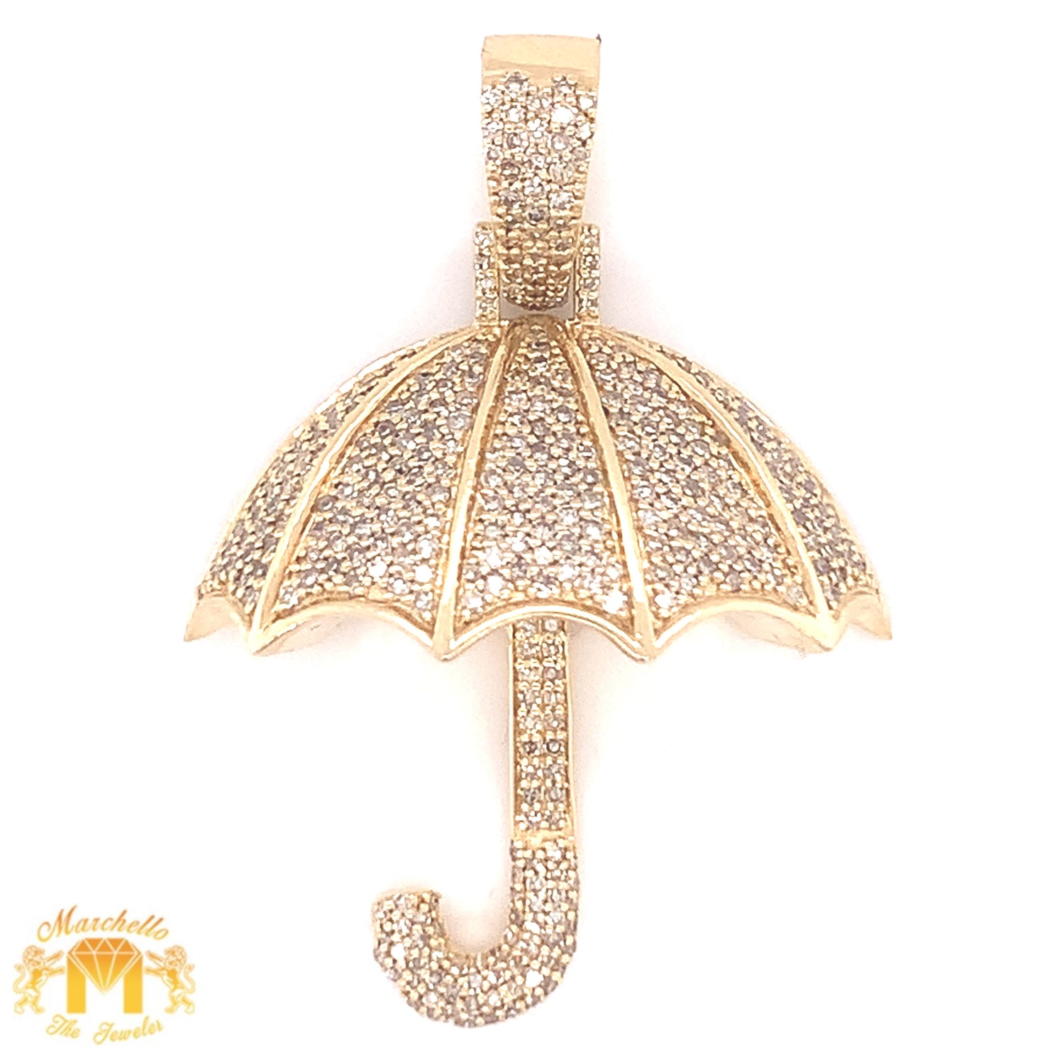 14k Gold Solid Umbrella Diamond Pendant and 14k Gold Cuban Link Chain Set