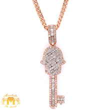 Load image into Gallery viewer, 14k Gold Hamsa Key Diamond Pendant with 14k Gold Cuban Link Chain