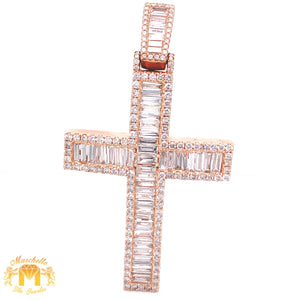 5ct Diamond 14k Rose Gold Extra Large Cross Pendant and Solid 14k Rose Gold Rope Chain