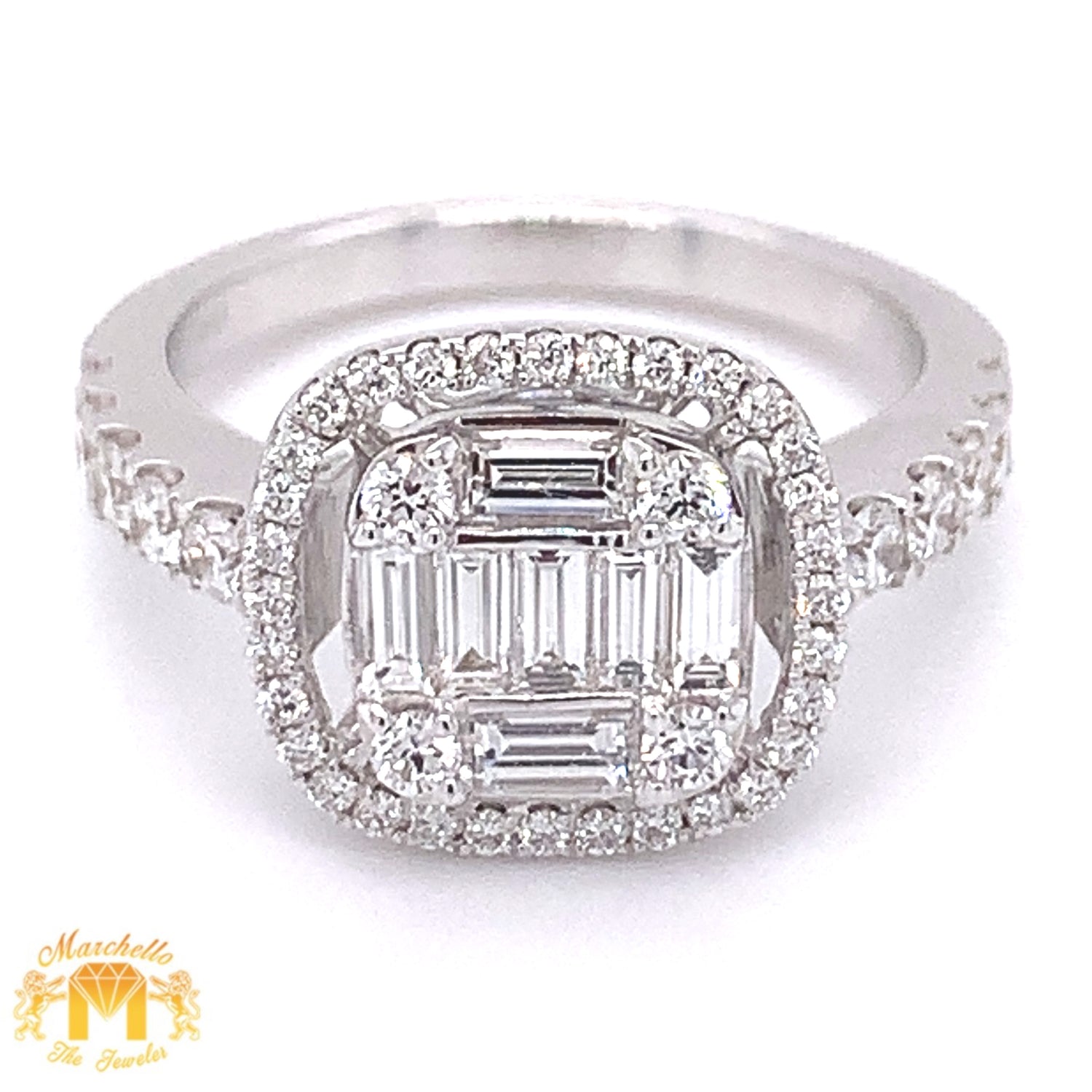 18k White Gold Ladies' Ring with Baguette and Round Diamond (VVS baguettes)