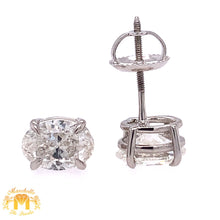 Load image into Gallery viewer, 14k White Gold Stud Earrings with Oval Solitaire Diamond