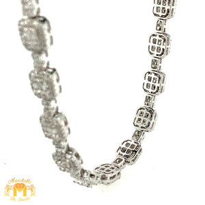 14k Gold 6mm Fancy Squares Necklace with natural baguette and round diamonds(unisex, choose your color)