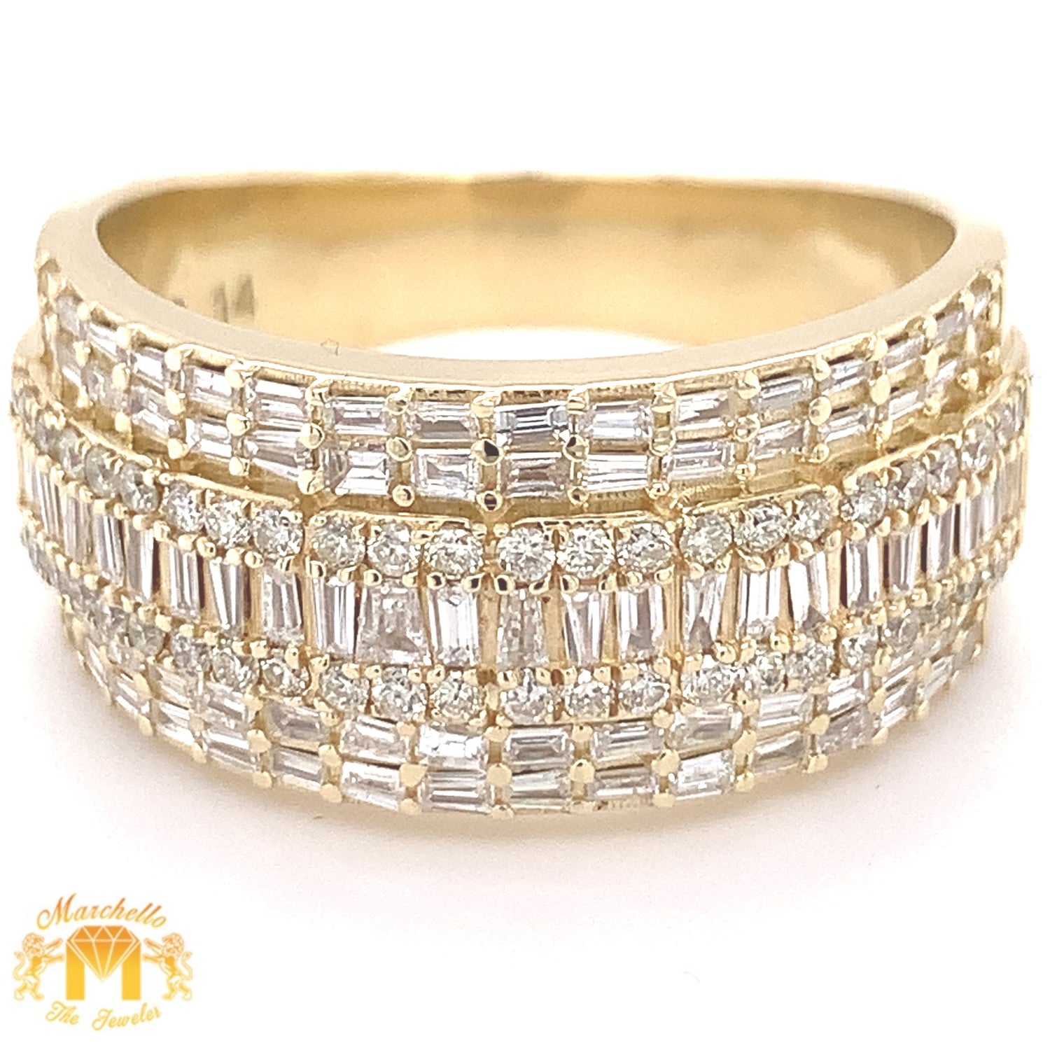 14k Gold Wedding Band with Baguette and Round Diamond  (limited edition, solid)