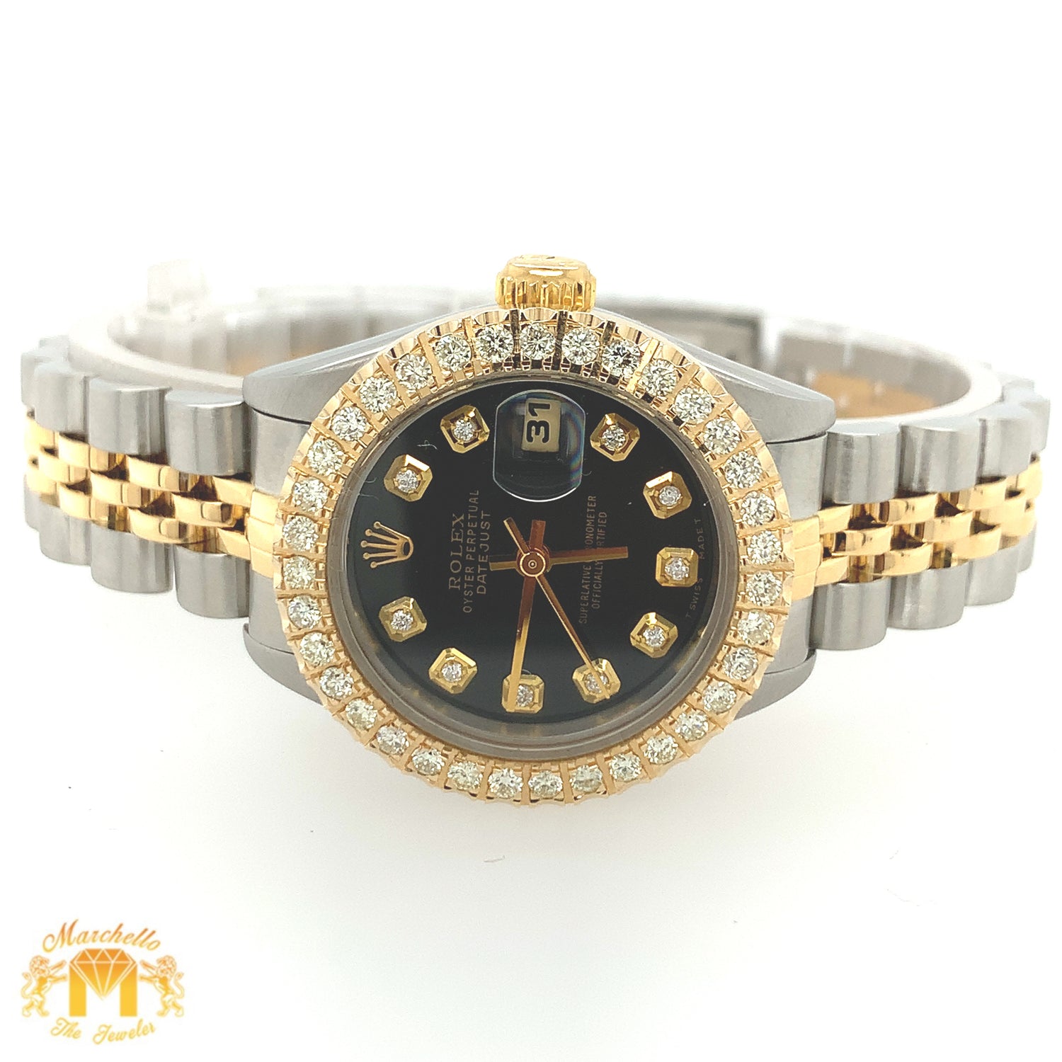 26mm Ladies’ Rolex Datejust Diamond  Watch with Two-tone Jubilee Bracelet (custom black diamond dial)