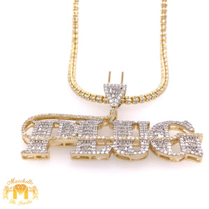 Gold and Diamond Plug Pendant and Gold Ice Link Chain