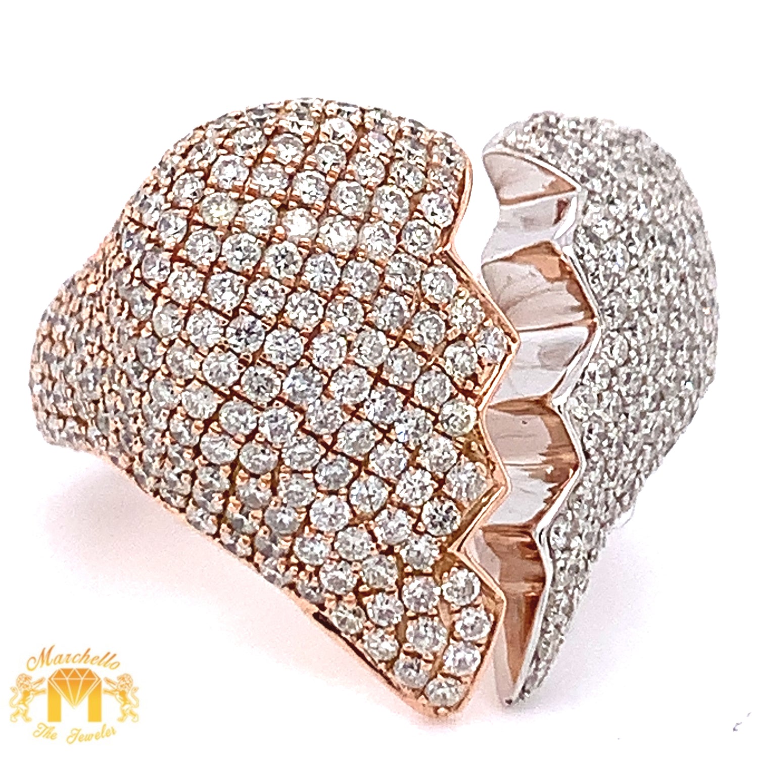 4.14ct Round Diamond 14k Gold Puffed Broken Heart Ring (solid, choose your color)