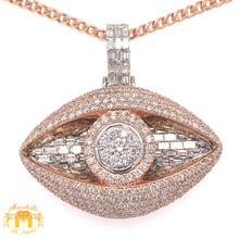 Load image into Gallery viewer, 7.31ct Baguette and Round Diamond 14k Rose Gold Large Evil Eye Pendant and Gold Cuban Link Chain Set