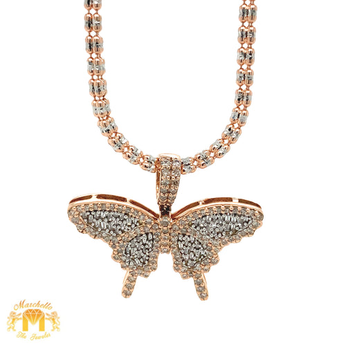 Gold and Diamond Butterfly Pendant and 2mm Ice Link Chain (choose your color)