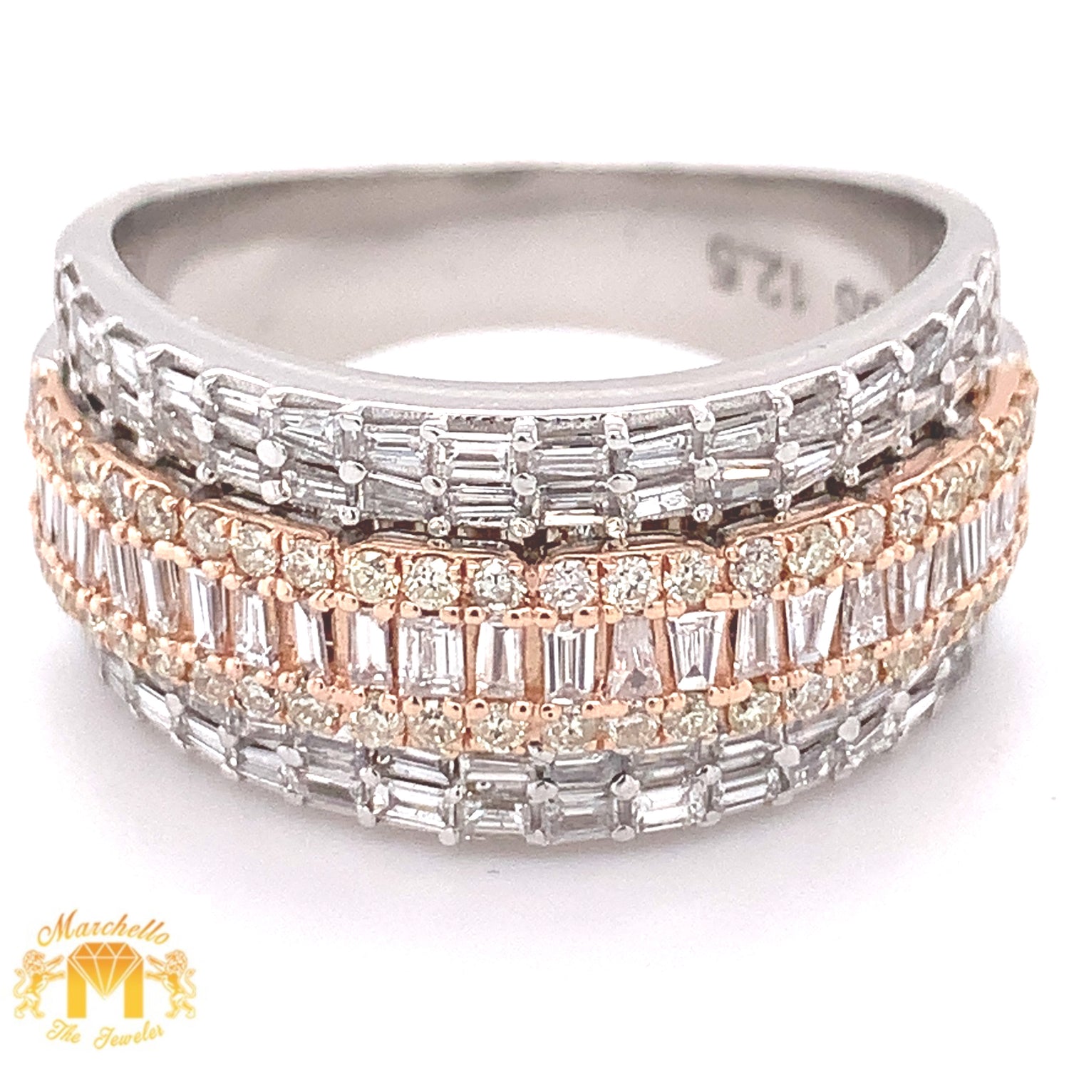 14k Gold Wedding Band with Baguette and Round Diamond  (limited edition, solid)