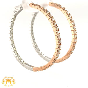 14k Gold 1.76" Hoop Earrings with round diamonds (choose your color)