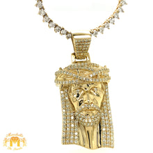 Load image into Gallery viewer, 14k Gold and Diamond Jesus Pendant and Gold and Diamond Tennis Chain (1 pointers, choose your color)