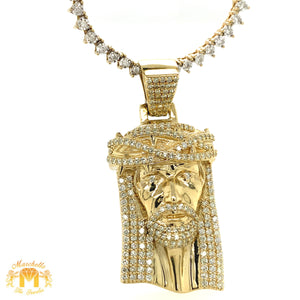 14k Gold and Diamond Jesus Pendant and Gold and Diamond Tennis Chain (1 pointers, choose your color)