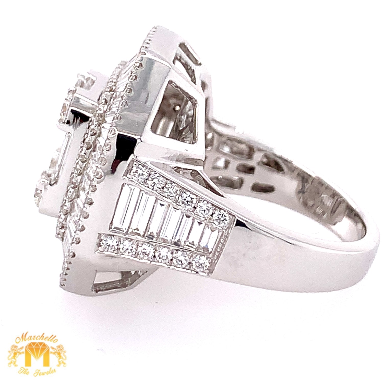 VVS high clarity diamond set in a 18k White Octagon Ring (jumbo VVS baguettes)