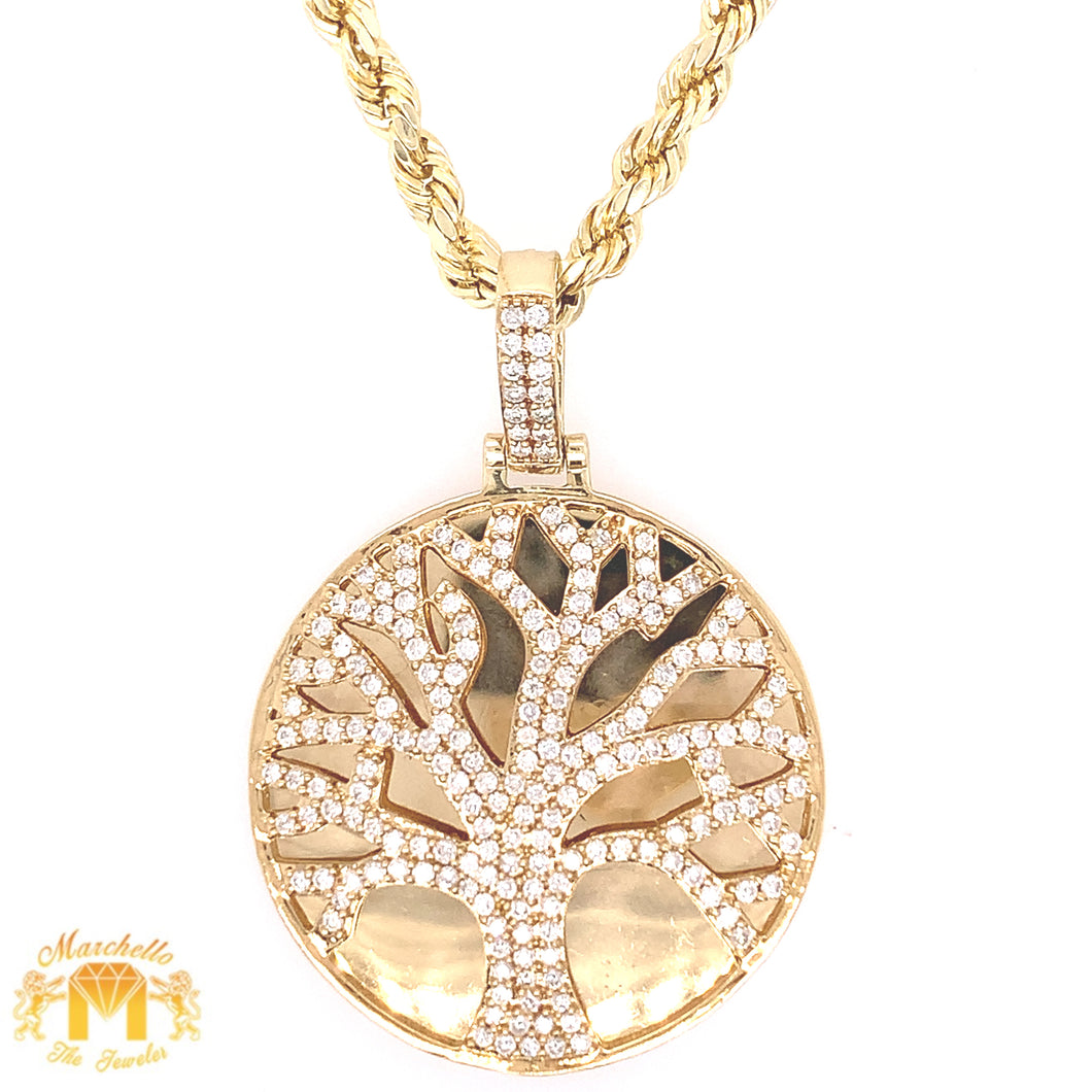 14k Gold Large Tree of Life Diamond Pendant and Rope Necklace