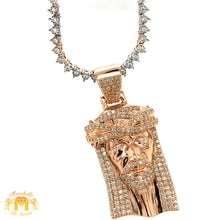 Load image into Gallery viewer, 14k Gold and Diamond Jesus Pendant and Gold and Diamond Tennis Chain (1 pointers, choose your color)