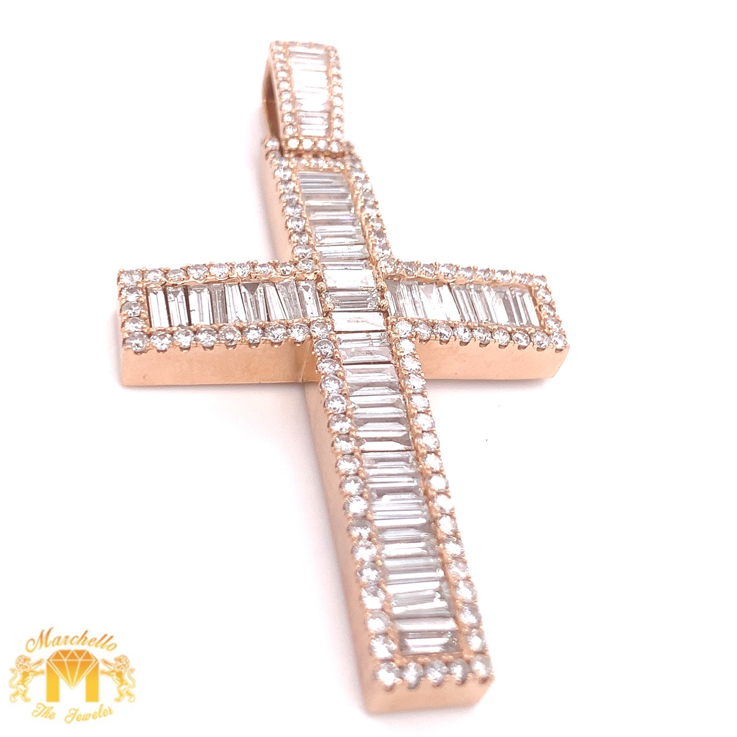 5ct Diamond 14k Rose Gold Extra Large Cross Pendant and Solid 14k Rose Gold Rope Chain