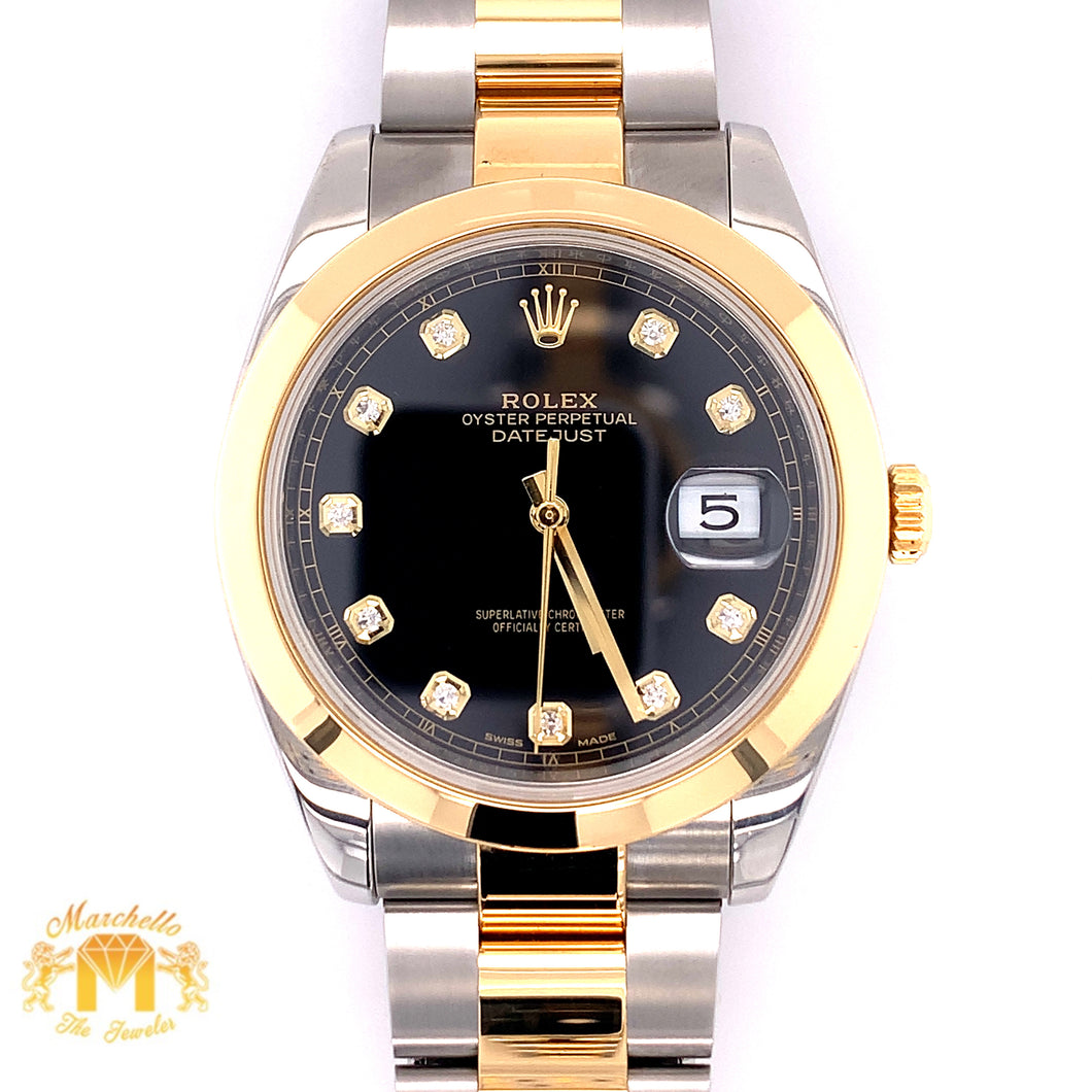 41mm Rolex Datejust 2 Watch with Two-tone Oyster Bracelet (smooth bezel, factory diamond dial)