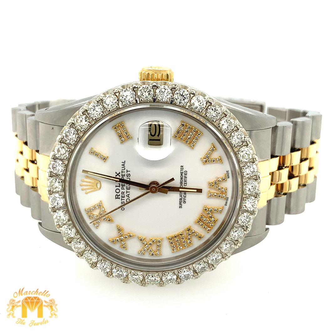 3.8ct Diamond 36mm Rolex Datejust Watch with Two-tone Jubilee Bracelet (white dial, quick-set)