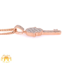 Load image into Gallery viewer, 14k Gold Hamsa Key Diamond Pendant with 14k Gold Cuban Link Chain