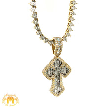 Load image into Gallery viewer, 4.07ct Diamond and Gold Cross Pendant and Tennis Chain Set (1 pointers, emerald-cut diamonds, choose your color)