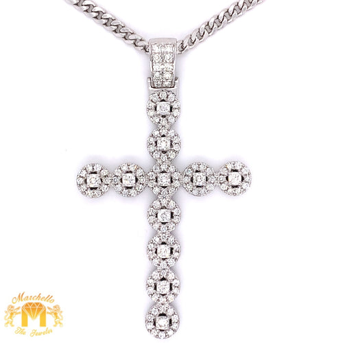 14k Gold Cross Diamond Pendant and Gold Cuban Link Chain Set