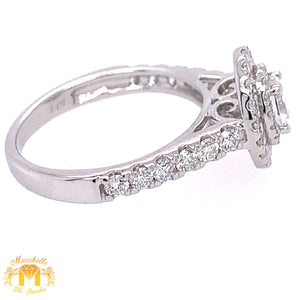 14k White Gold Oval-shaped Engagement Diamond Ring with a Halo (oval solitaire center, double halo)