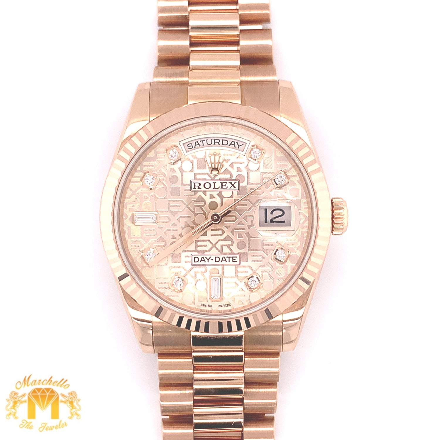 36mm Rose Gold Rolex Day Date Presidential Watch (factory diamond dial)
