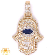 Load image into Gallery viewer, Gold and Diamond Hamsa Pendant with baguette and round diamonds and Gold Rope Chain Set