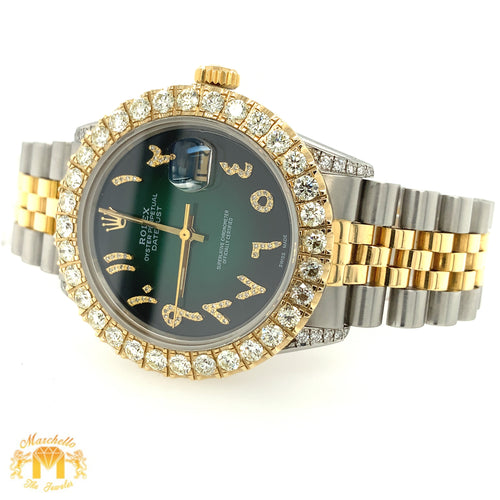 4ct Diamond 36mm Rolex Datejust Watch with Two-tone Jubilee Bracelet (dark green dial, quick-set)