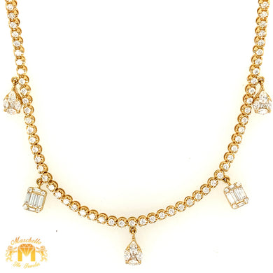 VVS/vs high clarity diamonds set in a 18k Gold Adjustable Length Charm Anklet / Choker Necklace (VVS diamonds, Tear drop and Square Charms, choose gold color)