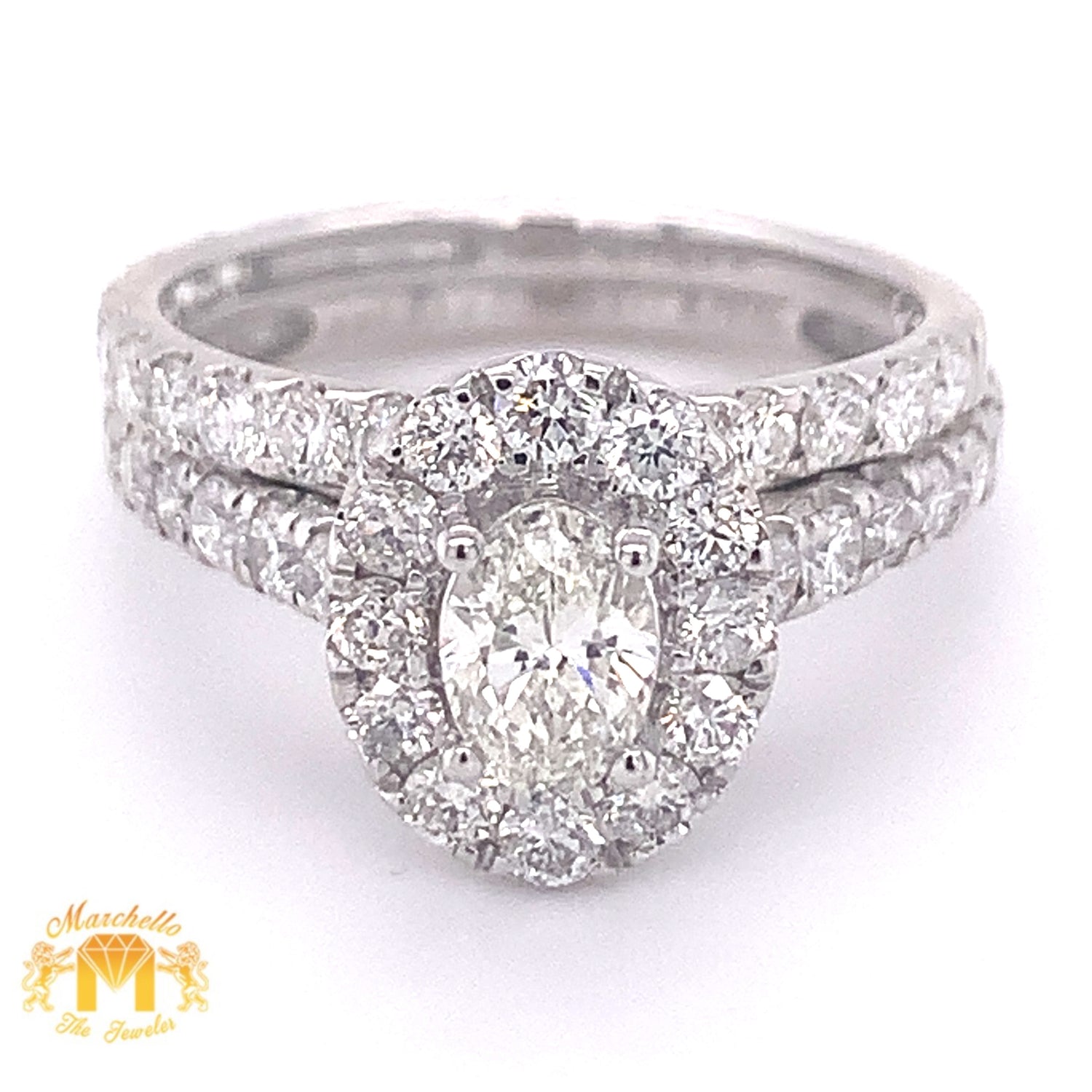 14k Gold 2-piece Bridal Set with Oval and Round Diamond (oval solitaire center stone)