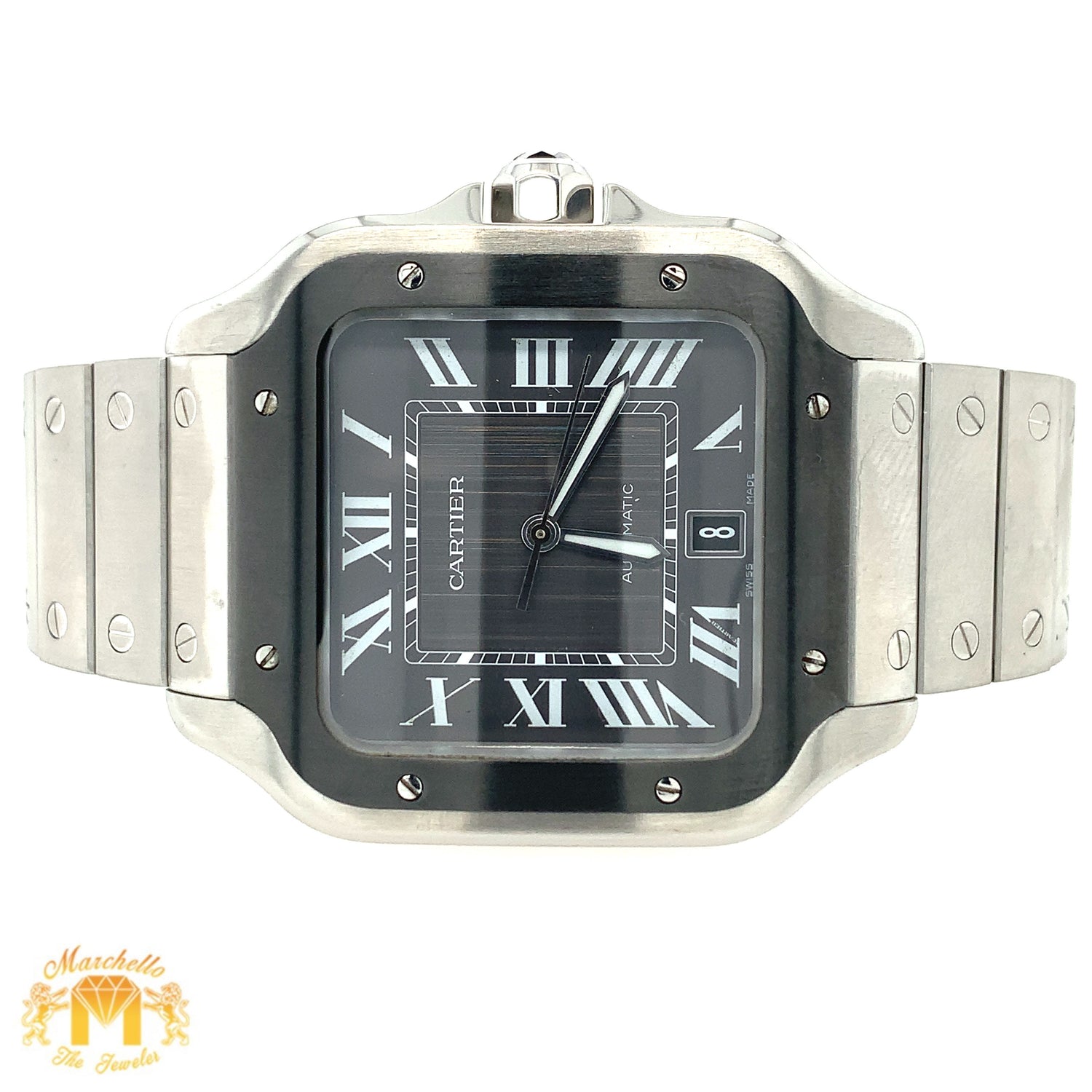 40mm Santos de Cartier Stainless Steel Watch (gray dial, papers)