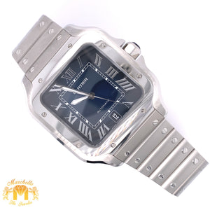 40mm Santos de Cartier Stainless Steel Watch (blue dial, papers)