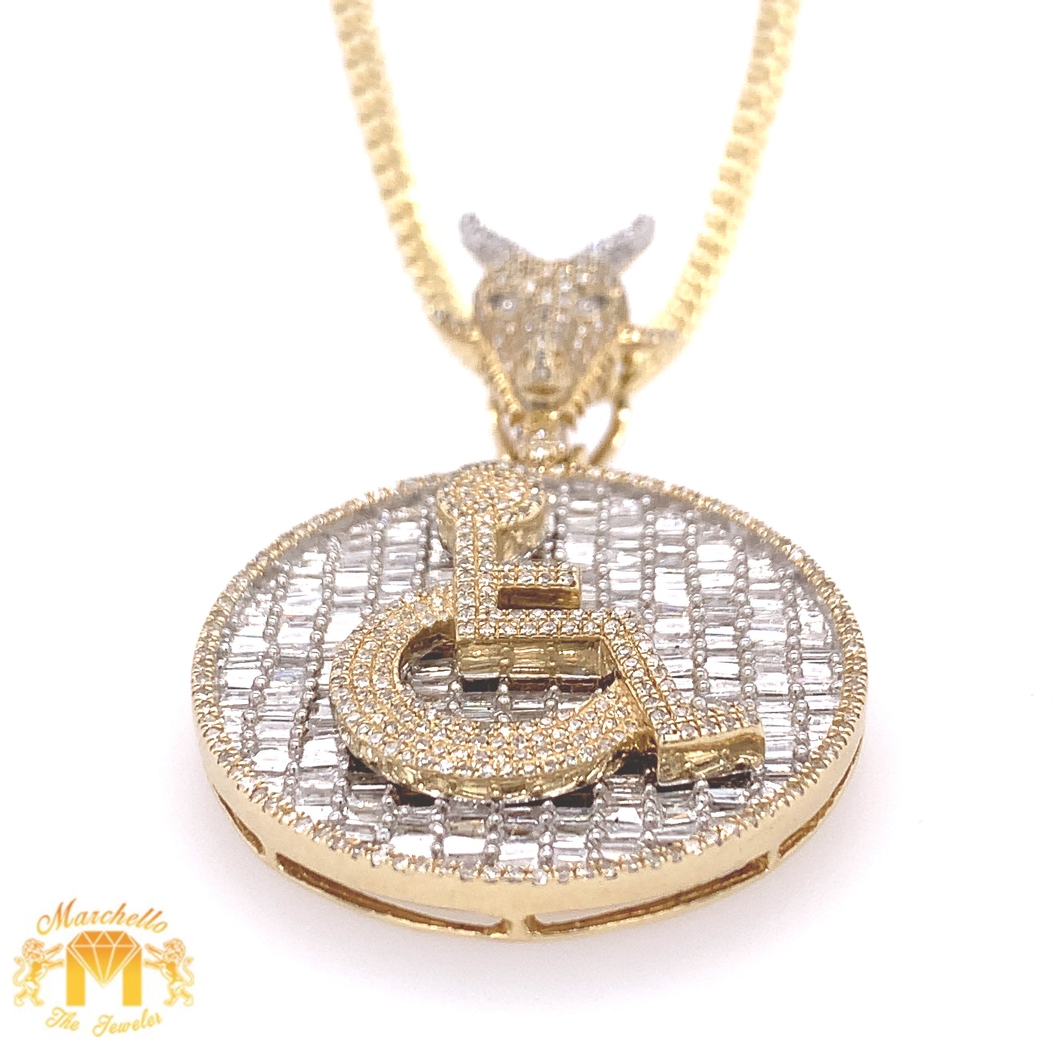Gold and Diamond Wheelchair Pendant and Gold Cuban Link Chain Set