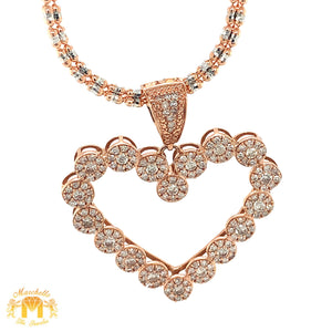 14k Gold Heart Diamond Pendant, 10k Gold 2mm Ice Link Chain (choose your color)