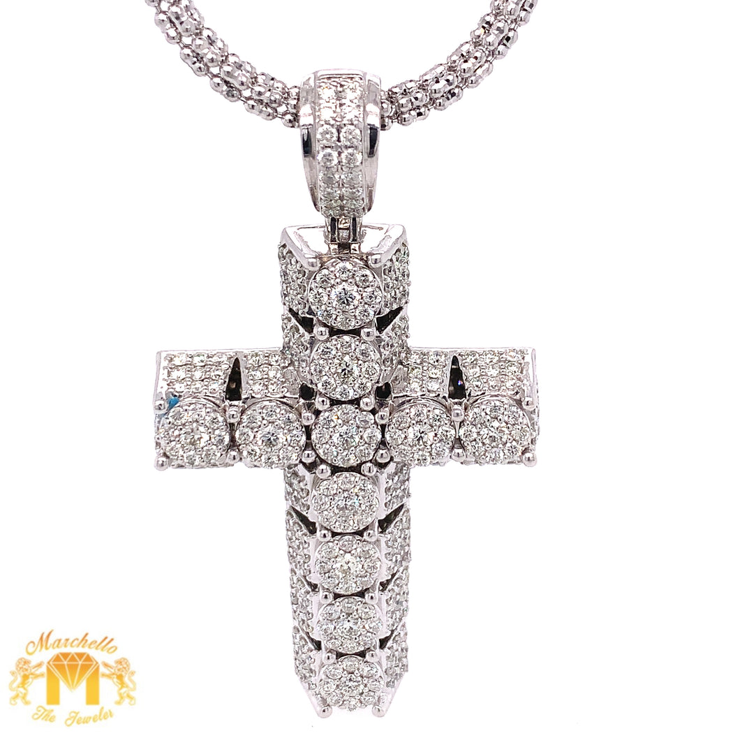 4.81ct Diamond 14k Gold 3D Cross Pendant and Gold Ice Link Chain