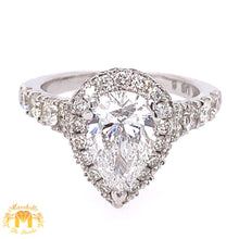 Load image into Gallery viewer, 18k White Gold Pear Shaped Engagement Diamond Ring with a Halo (1.51ct Pear Shaped Solitaire Center Stone)