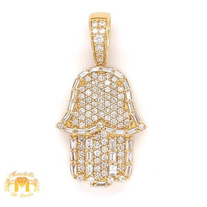 14k Gold Hamsa Pendant with Baguette Diamond and Gold Cuban Link Chain Set