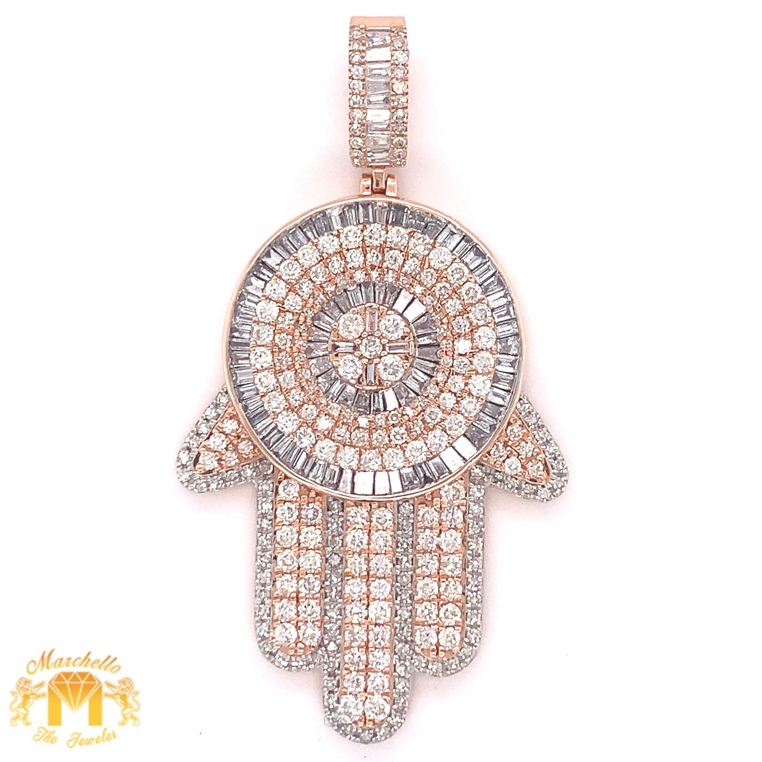4.69ct Diamond 14k Gold Huge Hamsa Pendant (solid back)