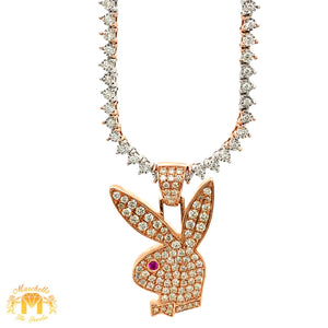 14k Gold and Diamond Playbunny Pendant on Gold and Diamond Tennis Chain (1 pointers, choose your color)