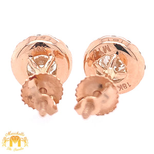 18k Gold Solitaire Stud with Halo Earrings with round Diamonds